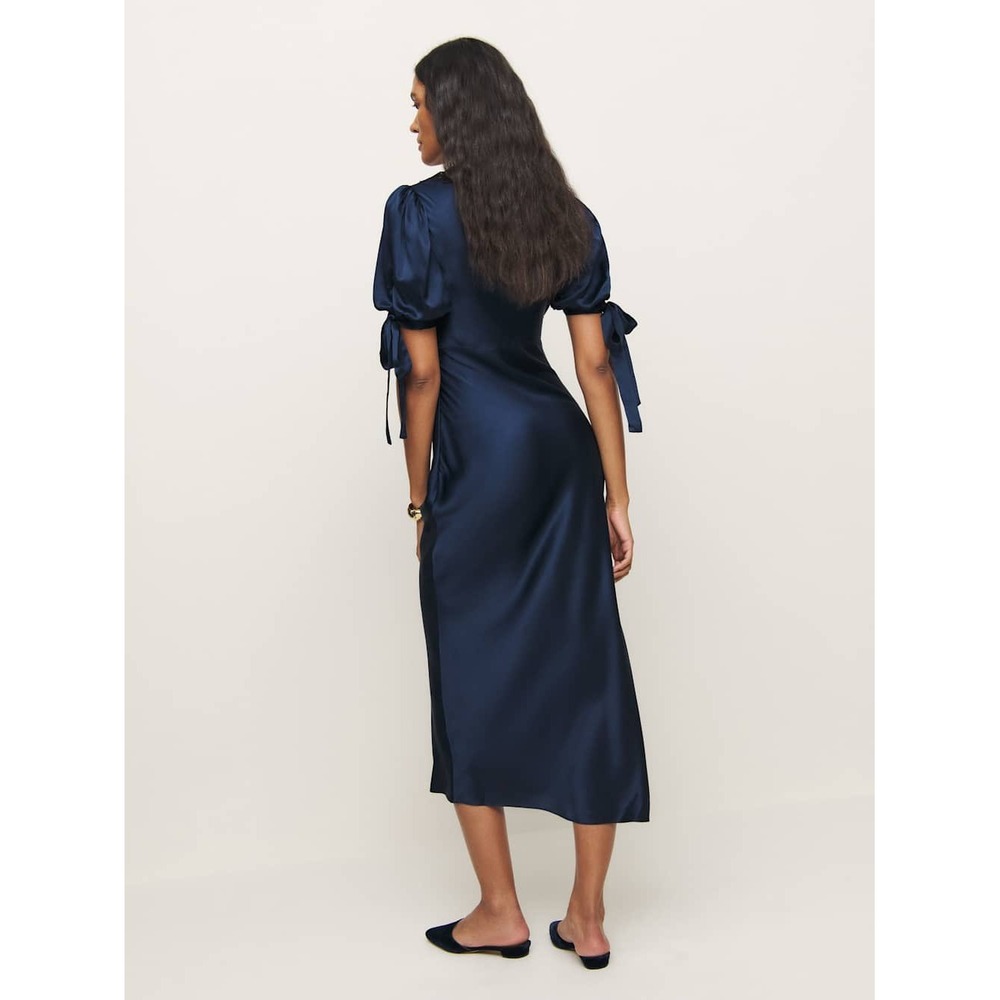 NWT Reformation x Kacey Musgraves Stella Silk Dress in Navy $348 - Size 2 - Picture 12 of 16